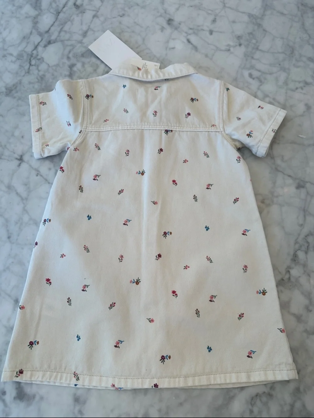 NWT ZARA Ivory Short-Sleeve Button Front Dress with Tiny Floral Embroidery 4Y
